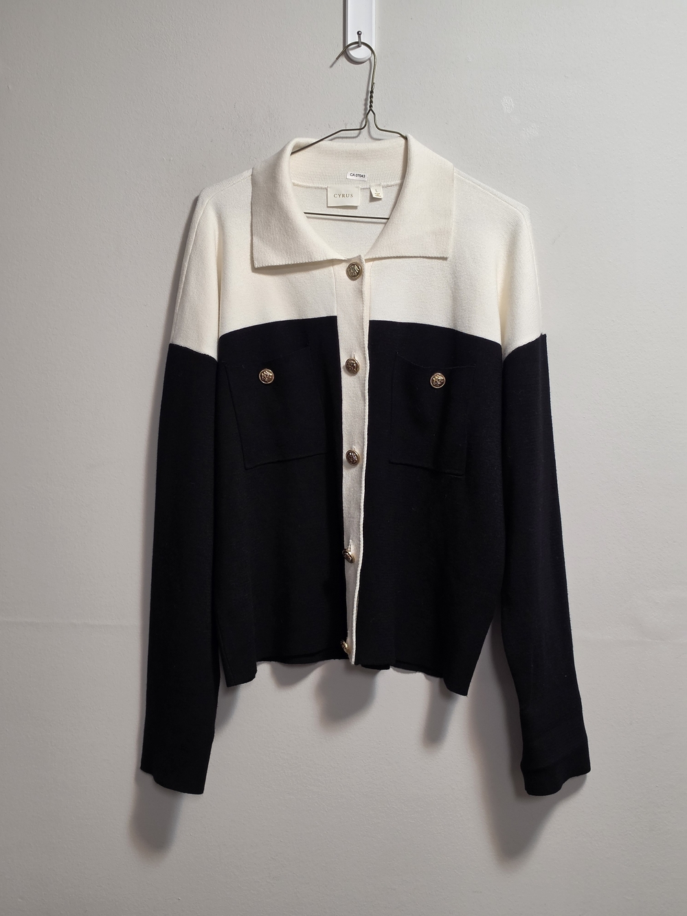 Cyrus Two-Tone Black and Cream Knit Cardigan